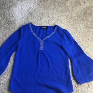 blue long sleeve, blouse with sliver